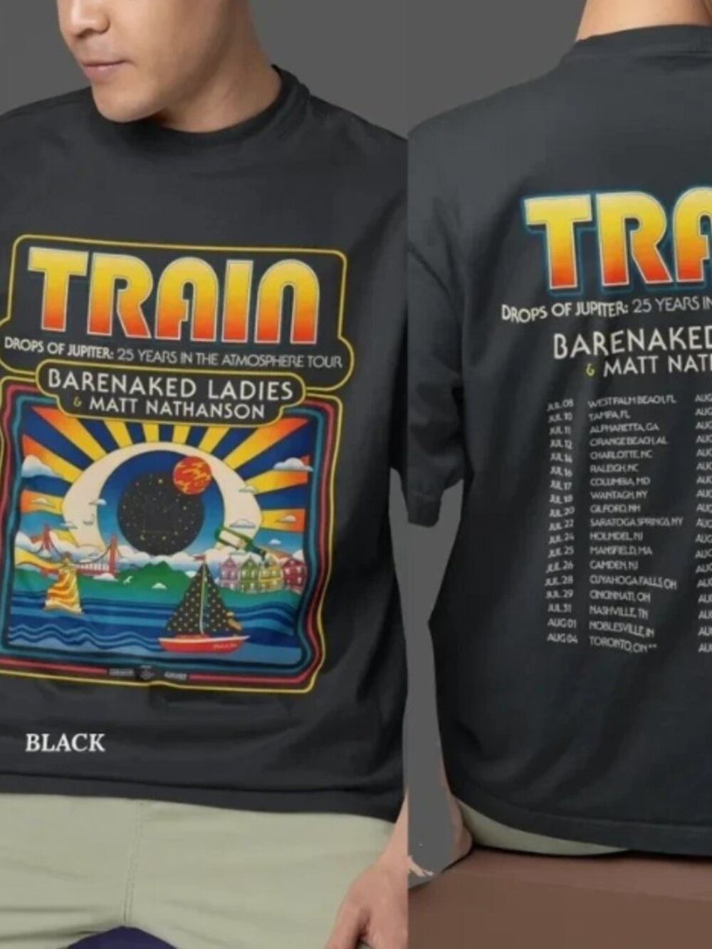 Train Drops of Jupiter 25th Anniversary Tour Graphic Black T-Shirt